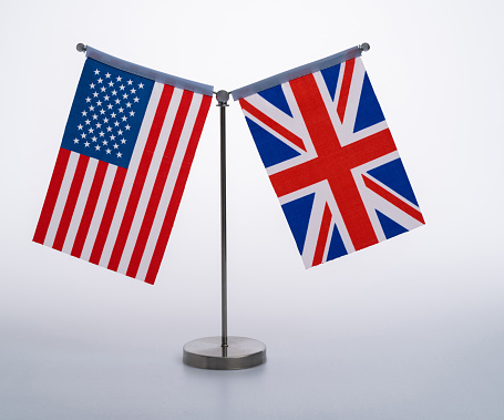 American and British table flags.