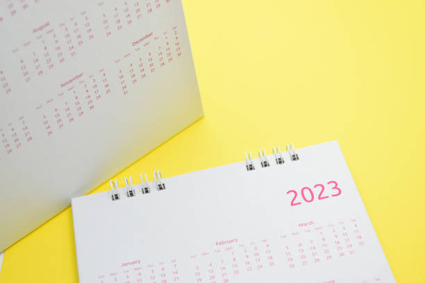 istock white calendar 2023 on yellow background 1456117581
