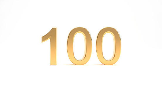Símbolo dorado de 100 seguidores para la representación 3D de celebración. photo