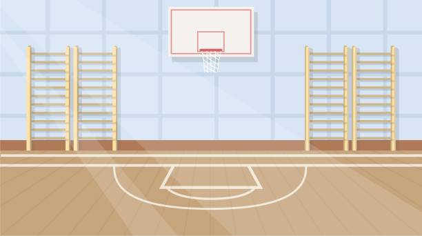 ilustrações de stock, clip art, desenhos animados e ícones de school gym vector interior flat sport court - basketball sport hardwood floor floor