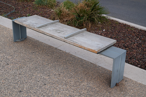 hostile design steel bench architecture defensive prevents the homeless sitting in Saint Raphael french city
