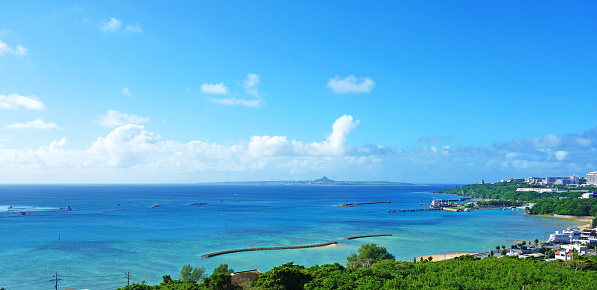 The sea of Okinawa where you can see Ie Island Motobu Town, Okinawa Prefecture