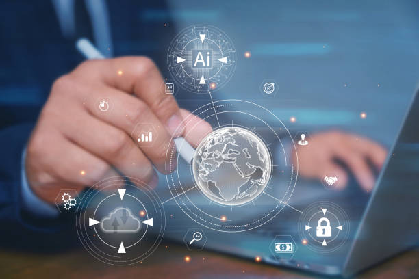istock Business strategy analysis concept. Businessman holding global networking, data exchanges with internet network connection, Ai Artificial Intelligence, IoT, big data on cloud with best security 1456122650