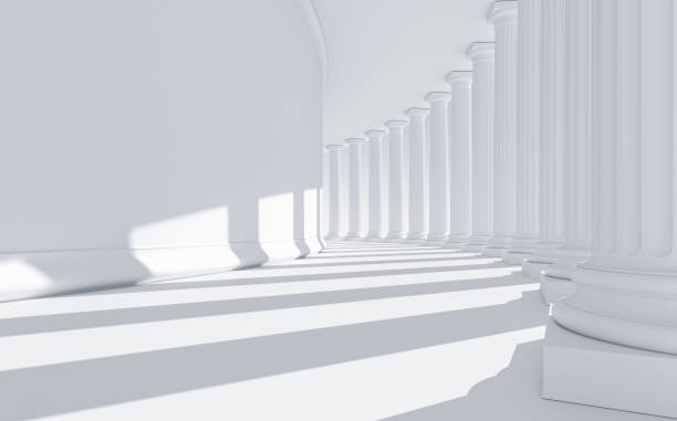 istock Detail of white columns in a row with a curved wall: classical architecture with copy space. 1456124254