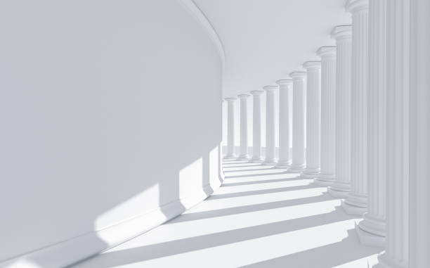 istock White columns in a bent row: classical roman and greek architecture with copy space. 1456124300