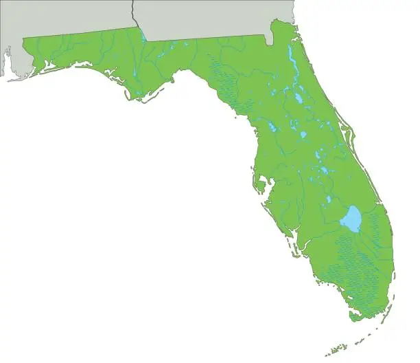 Vector illustration of High detailed Florida physical map.