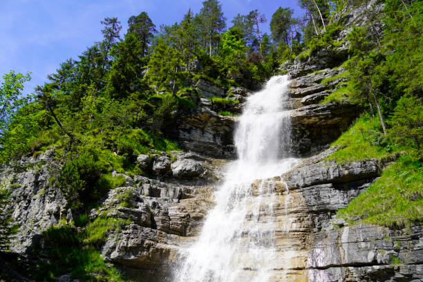 A Haselgehr waterfall surrounded by greenery in Tyrol, Austria