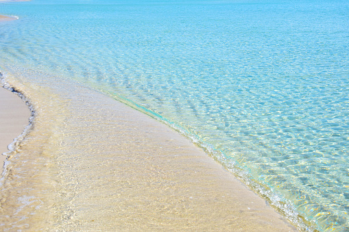 Clear blue aqua marine ocean with with light rays coming through water surface