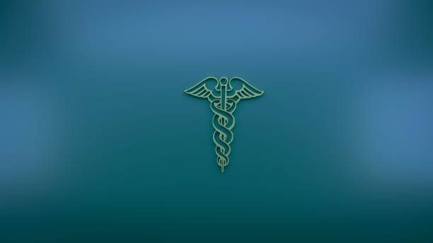 A 3D illustration of Caduceus symbol on a white background.