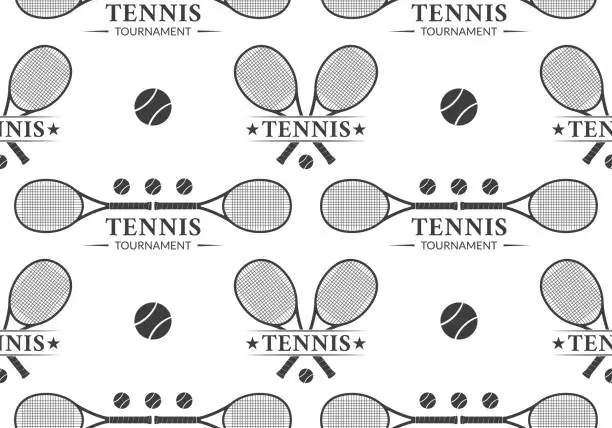 Vector illustration of Tennis seamless pattern with crossed tennis rackets and balls. Sport club logo background or tesxture. Vector illustration.