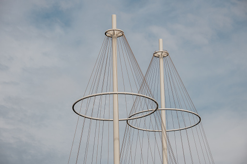 The Circle Bridge (Cirkelbroen) shaped like ship masts in Copenhagen, Denmark