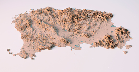 3D Render of a Topographic Map of Sardinia. Isolated on white background. \nAll source data is in the public domain.\nColor texture: Made with Natural Earth.\nhttp://www.naturalearthdata.com/downloads/10m-raster-data/10m-cross-blend-hypso/\nRelief texture and Rivers: NASADEM data courtesy of NASA JPL (2020).\nhttps://doi.org/10.5067/MEaSUREs/NASADEM/NASADEM_HGT.001\nWater texture: SRTM Water Body SWDB:\nhttps://dds.cr.usgs.gov/srtm/version2_1/SWBD/