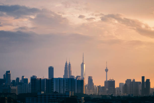 istock Beautiful view of Dubai skyline at sunset 1456136346