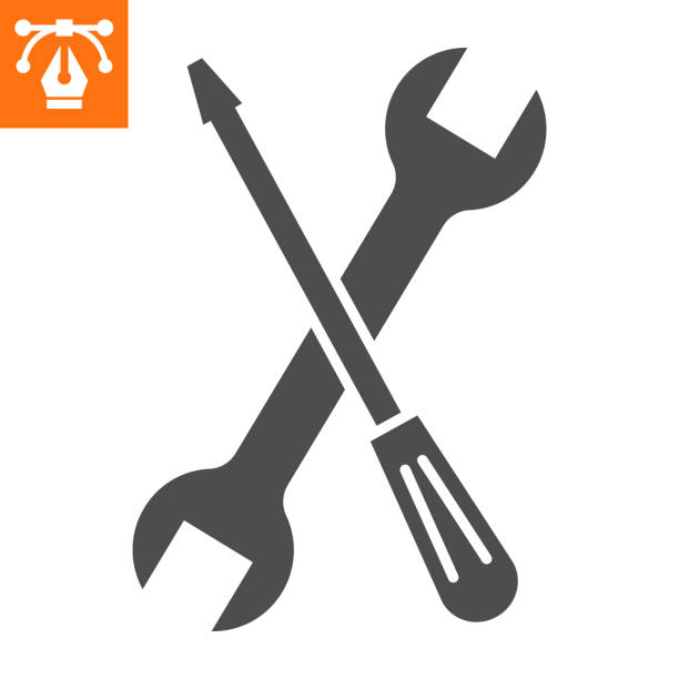 도구 단색 아이콘 - work tool wrench toolbox hardware store stock illustrations