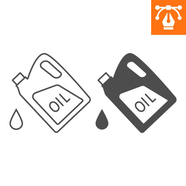 ilustrações de stock, clip art, desenhos animados e ícones de oil replacement line and solid icon - motor oil bottle