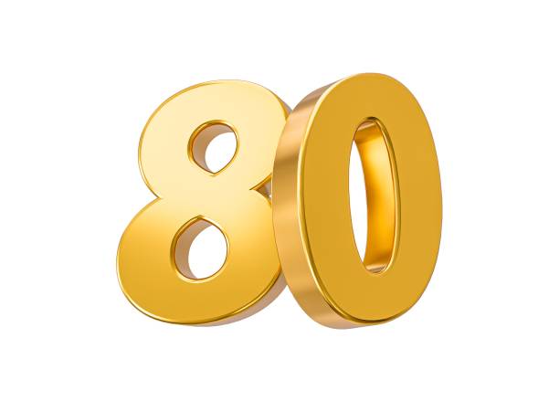 istock 80th Anniversary celebration, 3D Golden numbers isolated with white background, 3d Illustration. 1456139195