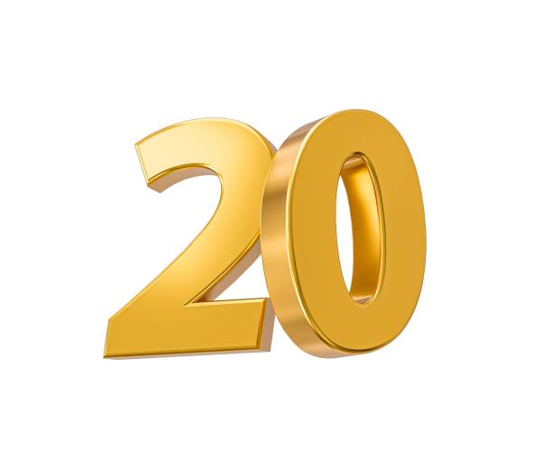 istock 20th Anniversary celebration, 3D Golden numbers isolated with white background, 3d Illustration. 1456139197