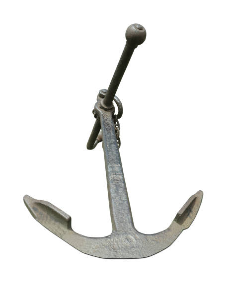 istock Iron black old rusty naval anchor isolated over white background 1456139530