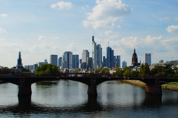 istock Frankfurt skyline behind the Ignatz Bubis Bridge on the River Main 1456140677