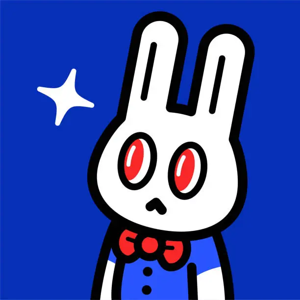 Vector illustration of A cute bunny wearing a red bow tie looks up at sth
