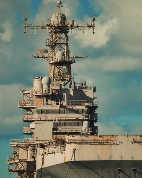 istock Vertical shot of a tower on a large industrial cargo ship 1456143740