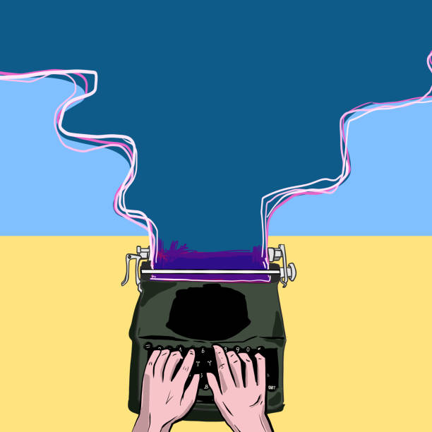 руки печатают с помощью пишущей машинки - пишущая машинка stock illustrations