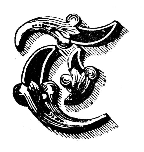 안틱 빈티지 문자 t - letterpress gothic style typescript alphabet stock illustrations