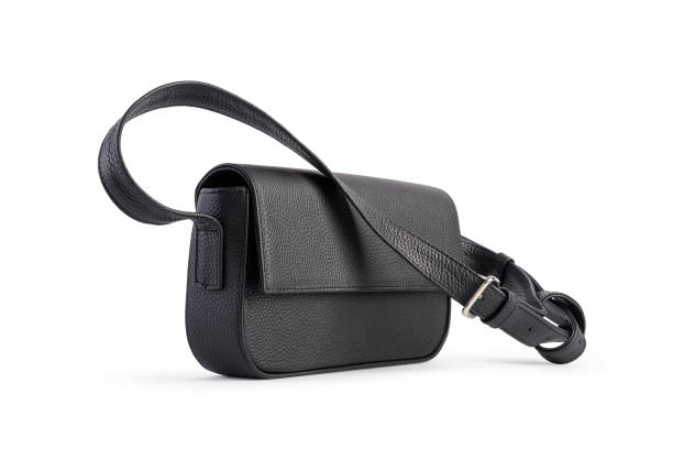 Female black leather modern handbag Fashion accessory. Black leather modern handbag isolated on white background shoulder bag stock pictures, royalty-free photos & images