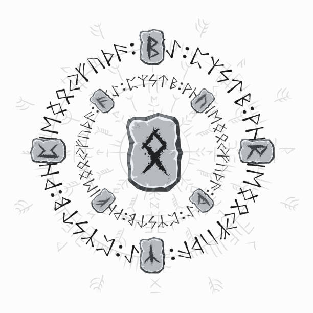 Viking runes circles stone wallpaper Old scandinavian runic stones symbols with circle icons isolated on white background runes stock illustrations