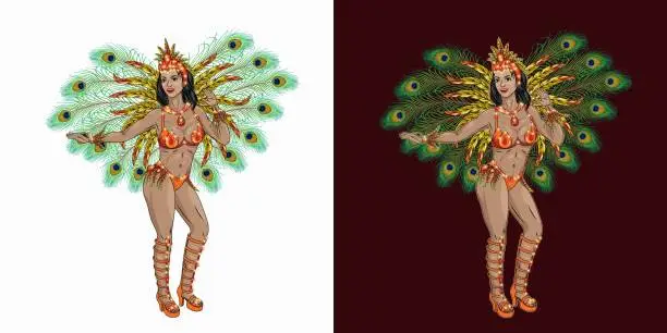 Vector illustration of Brazilian samba female dancer.