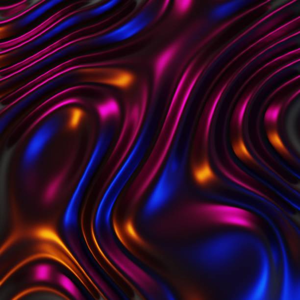 istock Abstract background, sparkling waves, metal, dark tones, orange, purple, blue - 3d rendering. 1456162013