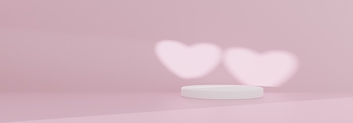 Podium Valentine's products, smooth backgrounds with heart -shaped light, minimal style - 3d render.