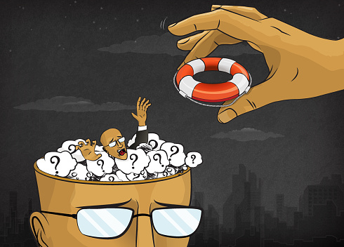 Deep Confusing Thoughts Confused Thoughts And Helping Hand Stock Illustration - Download Image ...