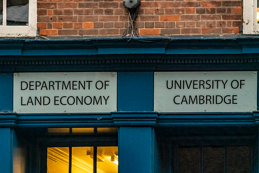 Department of Land Economy sign Cambridge University, Cambridge, Cambridgeshire, England, UK.