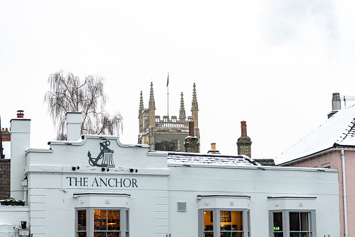 The Anchor pub on the banks of the River Cam at Mill Lane punting station, Cambridge, UK.