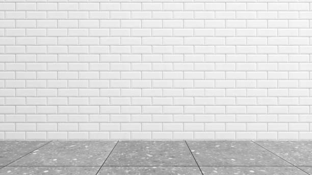 istock Wall white bric and gray floor for inserting text or images.,3d rendering 1456168715