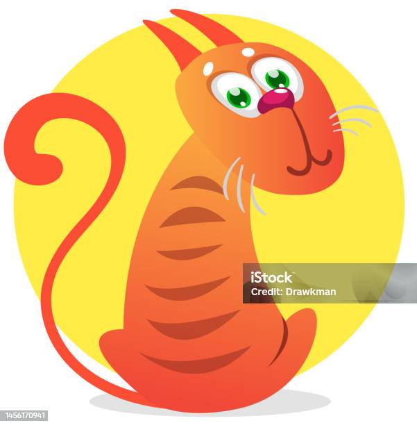 Kartun Kucing Lucu Ilustrasi Kucing Bergaris Gemuk Vektor Terisolasi