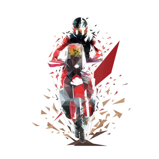 Rally motorcycle racing, low polygonal isolated vector illustration, front view bike. Desert rally adventure logo vector art illustration