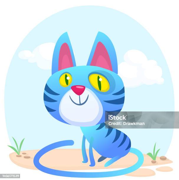 Kartun Kucing Lucu Ilustrasi Kucing Bergaris Gemuk Vektor Terisolasi