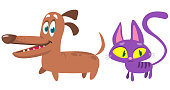 istock Funny cartoon dog and cat. Vector illustration 1456171709