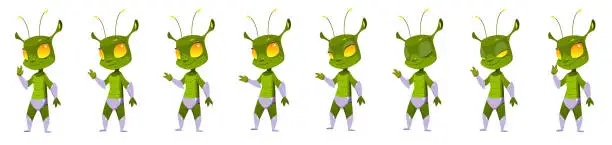 Vector illustration of Cartoon alien character animation sprite sheet