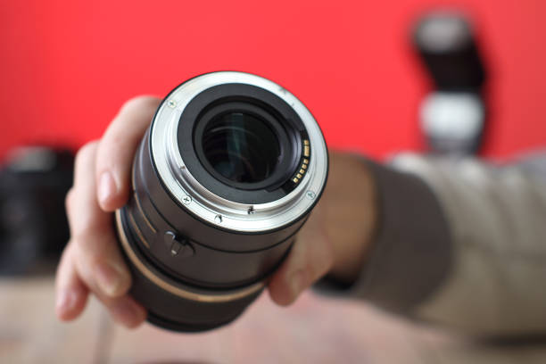 macro lens bayonet in close-up over table