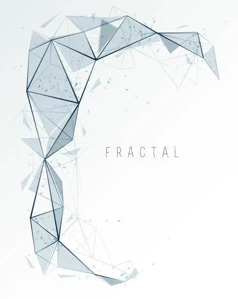 Vector illustration of Low poly particles abstract vector background, polygonal fractal design, 3D dimensional element with connected lines, mesh object technology and science theme.