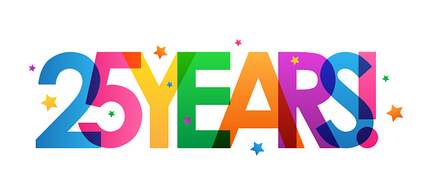 25 YEARS! colorful vector typography banner