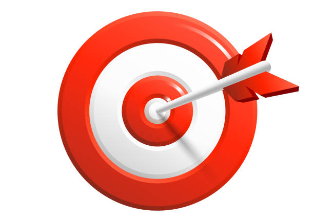 istock Realistic 3d design red round target and arrow in center isolated on white. 1456175345