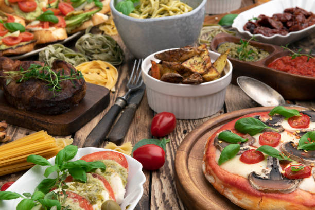 istock Dinner Party table full of food 1456175388