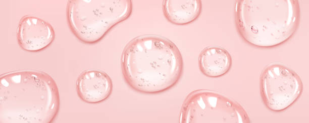 Abstract background with clear serum or gel drops Abstract background with clear serum or gel drops with air bubbles. Closeup of pure skincare cosmetic product, transparent lotion droplets, vector realistic illustration water drop texture stock illustrations