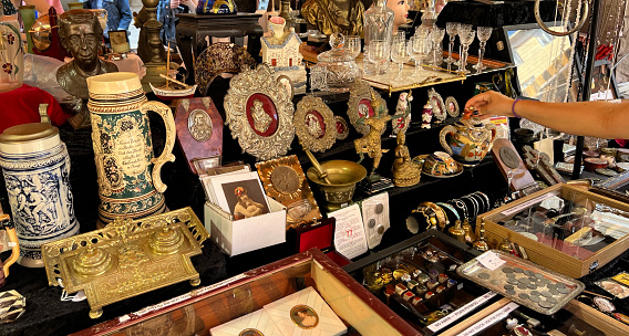 Typical antique market in the city of Barcelona. Catalonia