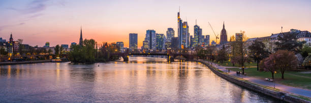 istock Frankfurt sunset over River Main banking district skyscrapers panorama Germany 1456176303