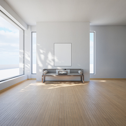 Open window with empty white wall. 3D rendering